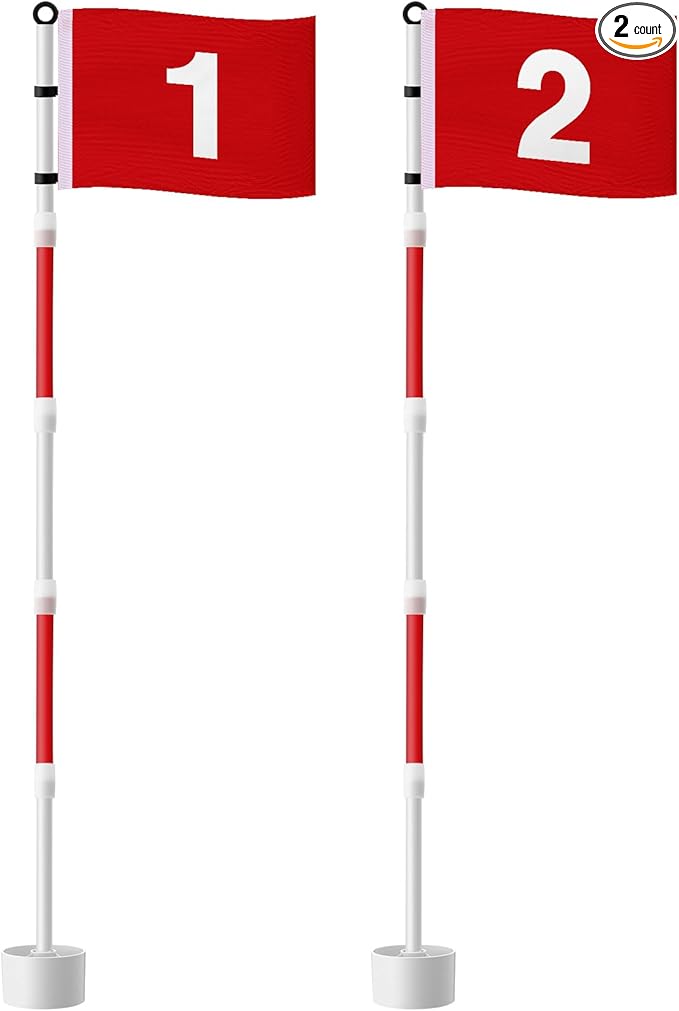 Golf Flagstick 6ft, Golf Pin Flag Hole Cup Set Putting Green Flags and Poles Numbered Golf Flags for Driving Range Backyard, Portable 5 Section Design for Golf Practice, Gift Idea