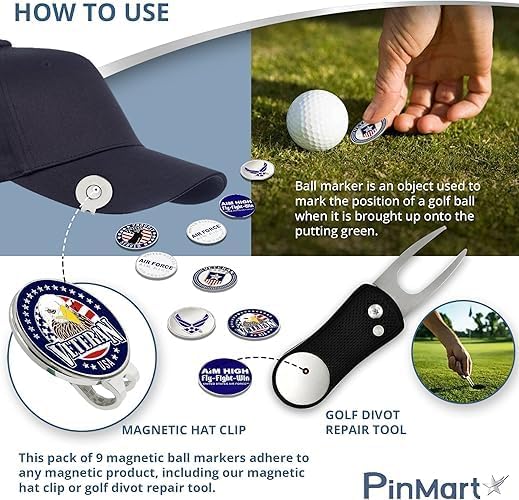 PinMart’s Officially Licensed United States Veteran Bundle Pack of 9 Golf Ball Markers - Golf Accessories for Men and Women - Magnetic Veteran Ball Markers Set of 9
