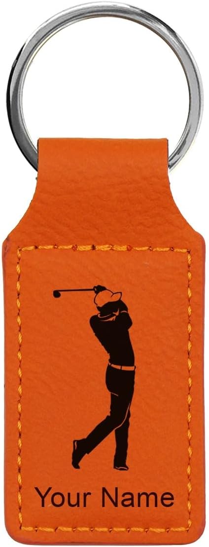 LaserGram Rectangle Keychain, Golfer Golfing, Personalized Engraving Included