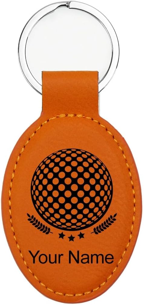 LaserGram Oval Keychain, Golf Ball, Personalized Engraving Included (Orange)