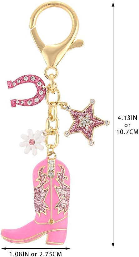Madison Tyler Western Cowboy Boots Cherry Bow Bubble Tea Strawberry Cute Keychain | Bag Charms for Handbags Purse Charms