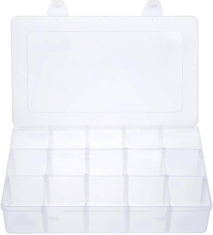 Gospire 15 Large Grids Clear Plastic Jewelry Box Organizer Storage Container with Removable Dividers (15 Grids - Clear)