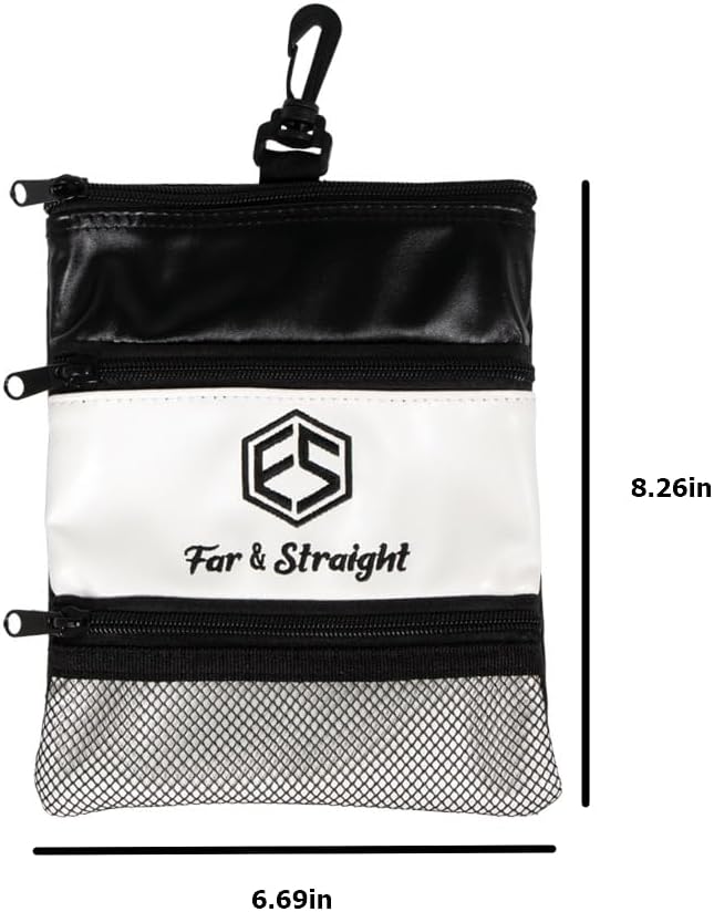 FAR&STRAIGHT Multifunctional Golf Accessories Pouch – 3 Zippered Compartments for Golf Tees, Balls, Markers & Personal Items | Clip-On Bag for Easy Attachment to Golf Bags