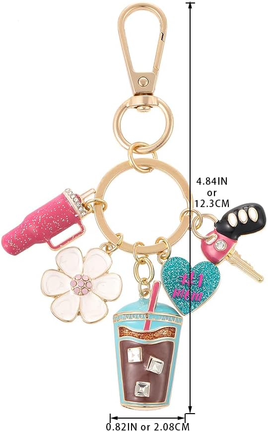 Madison Tyler Western Cowboy Boots Cherry Bow Bubble Tea Strawberry Cute Keychain | Bag Charms for Handbags Purse Charms