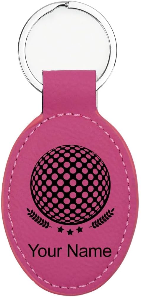 LaserGram Oval Keychain, Golf Ball, Personalized Engraving Included (Hot Pink)