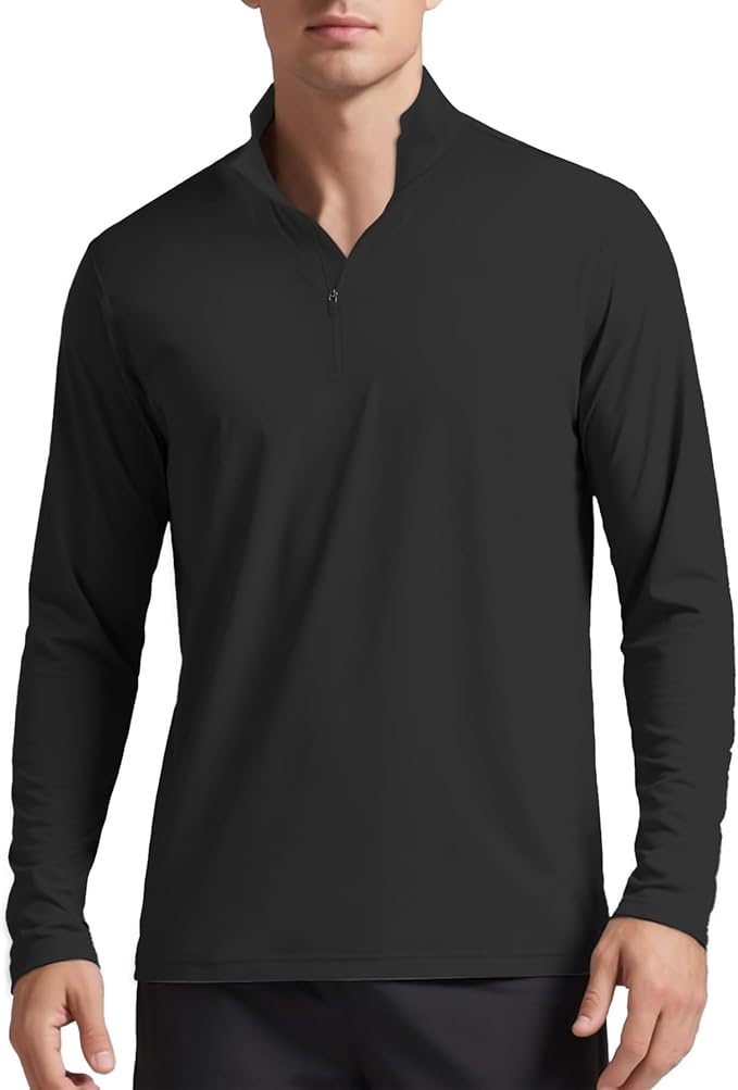 Mens Long Sleeve Shirts Quarter Zip Pullover UPF 50+ Sun Protection Wicking Moisture Workout Running Casual Athletic Tops