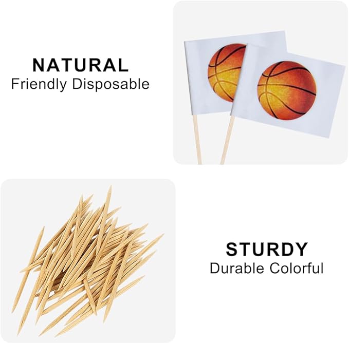 Basketball Cupcake Topper Flags Banner Mini Small Sports Balls Toothpick Stick Flags Sports Ball Game Cake Party Theme Decorations(100Pcs)