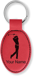 LaserGram Oval Keychain, Golfer Golfing, Personalized Engraving Included (Red)