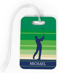 ChalkTalkSPORTS Golf Luggage & Bag Tag | Personalized Male Golfer | Standard Lines on Back | Medium | Green