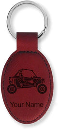 LaserGram Oval Keychain, Off Road Racer, Personalized Engraving Included (Burgundy)