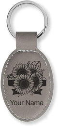 LaserGram Oval Keychain, Sunflowers, Personalized Engraving Included