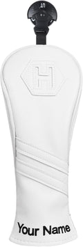 Golf Club Head Covers for Woods and Drivers, Premium PU Leather Striped Simple Golf Club Covers, Golf Headcovers Set All White, Customizable