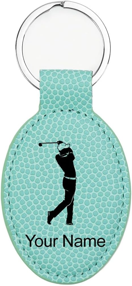 LaserGram Oval Keychain, Golfer Golfing, Personalized Engraving Included (Basketball Teal)