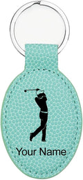 LaserGram Oval Keychain, Golfer Golfing, Personalized Engraving Included (Basketball Teal)