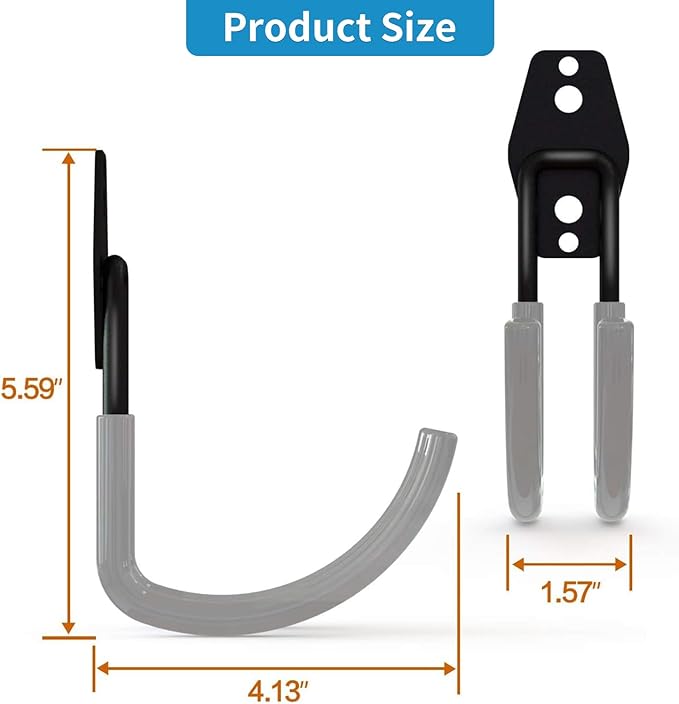 Garage Storage Utility Hooks，Garage Garden Tool Organizer，Steel Wall Mount Hooks, Large Garden U Hooks （2 Pack） (Type-2-Gray)