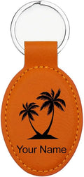 LaserGram Oval Keychain, Palm Trees, Personalized Engraving Included (Orange)