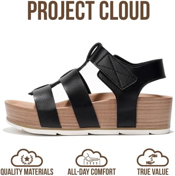 Project Cloud Platform Sandals Women - Comfortable Memory Foam Insole Ladies Wedges - Non Slip & Lightweight Strap Wedge Sandals for Women 2025 (Phased)