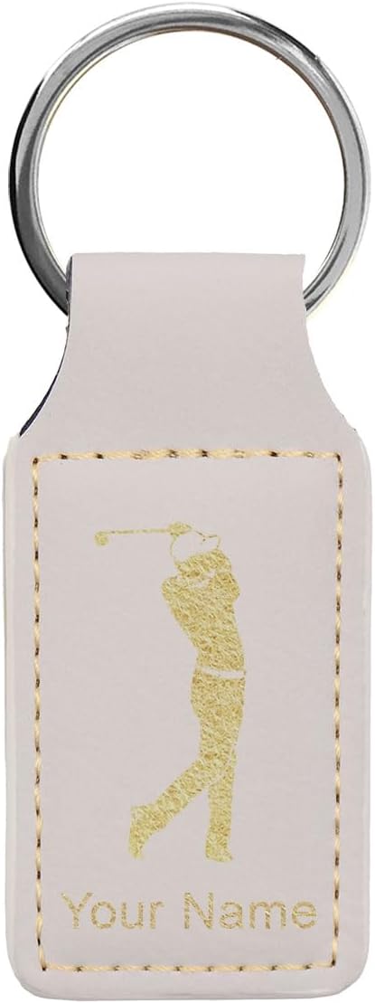 LaserGram Rectangle Keychain, Golfer Golfing, Personalized Engraving Included