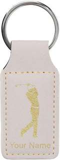 LaserGram Rectangle Keychain, Golfer Golfing, Personalized Engraving Included