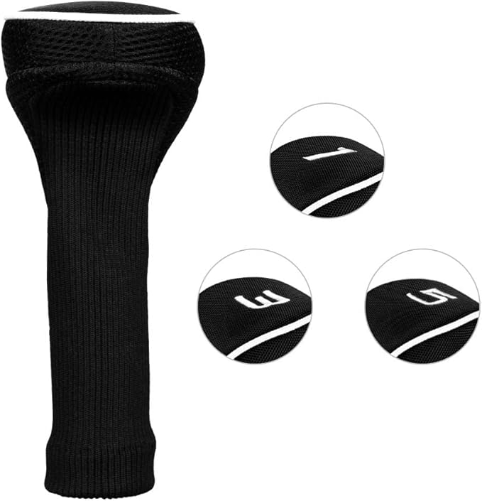 Black Golf Club Head Cover for Driver Fairway 3 Pcs Woods Headcovers, Golf Accessories Hybrid Head Covers Set with Interchangeable Tags 3 4 5 7 X