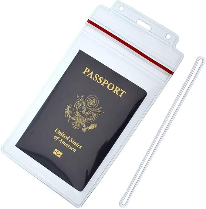 5 Pack - Extra Large Luggage Tags - Clear 4x6 Heavy Duty Cruise Ship I'd Tag/Golf Bag Travel Document Holder w/ 9" Plastic Loop - Waterproof Immunization Card Zip Pouch for Backpack by Specialist ID