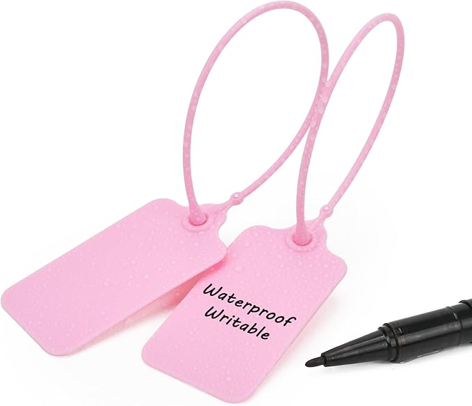 50pcs Luggage Tags Plastic Seals Shipping Label Logistics Sign Tie Bag Tag, Sealing Storage Multi Purpose Name ID Tag with Marker for Suitcases, Backpack, Schoolbag, Car Key (Pink)
