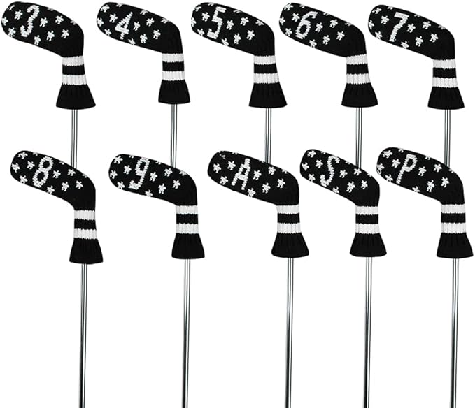 Scott Edward 1/7/10 Pcs Knitted Golf Club Head Covers for Irons Wedge Cuteness and Basically Socks Shape Washable Golf Club Head Protector on Pattern Style Double Sided Customized