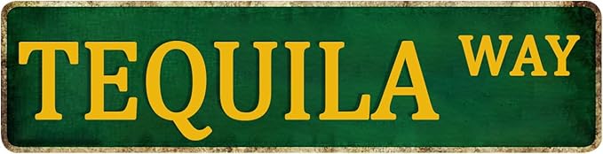 Funny Tequila Way Street Tin Sign - Vintage Metal Wall Decor for Home Bar - 4x16 Inch