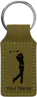 LaserGram Rectangle Keychain, Golfer Golfing, Personalized Engraving Included