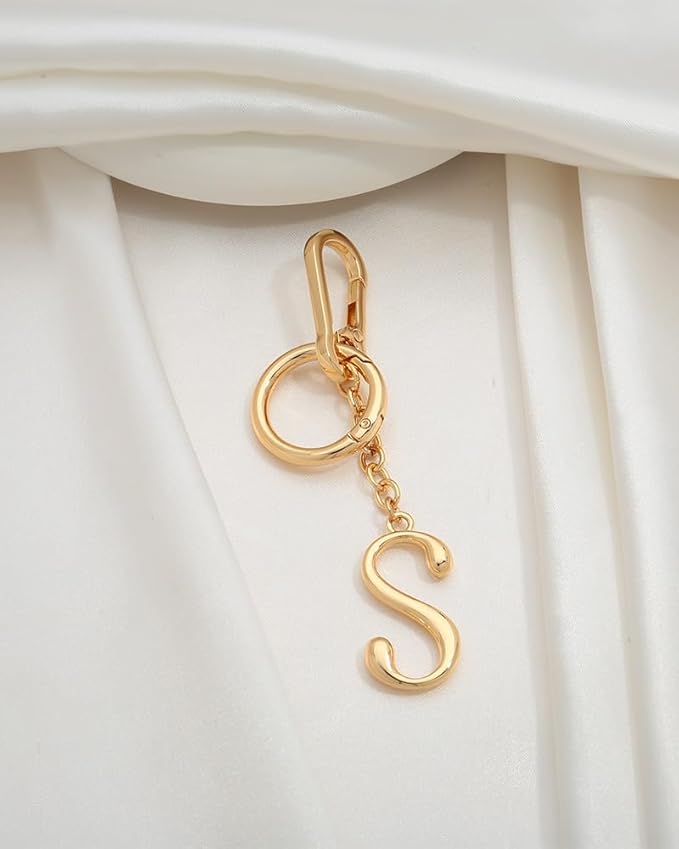 Gold Initial Keychain For Women Cute Bubble Letter Keychains Initial Bag Charm Personalized Keychain Accessories Gift