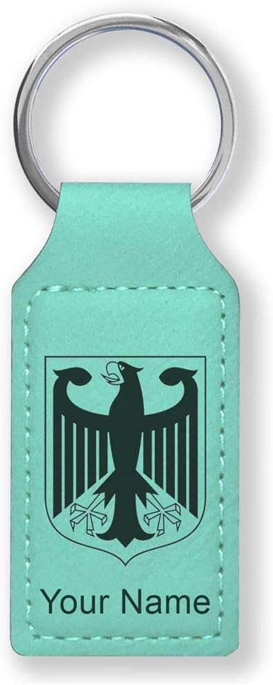 LaserGram Rectangle Keychain, Coat of Arms Germany, Personalized Engraving Included (Teal)