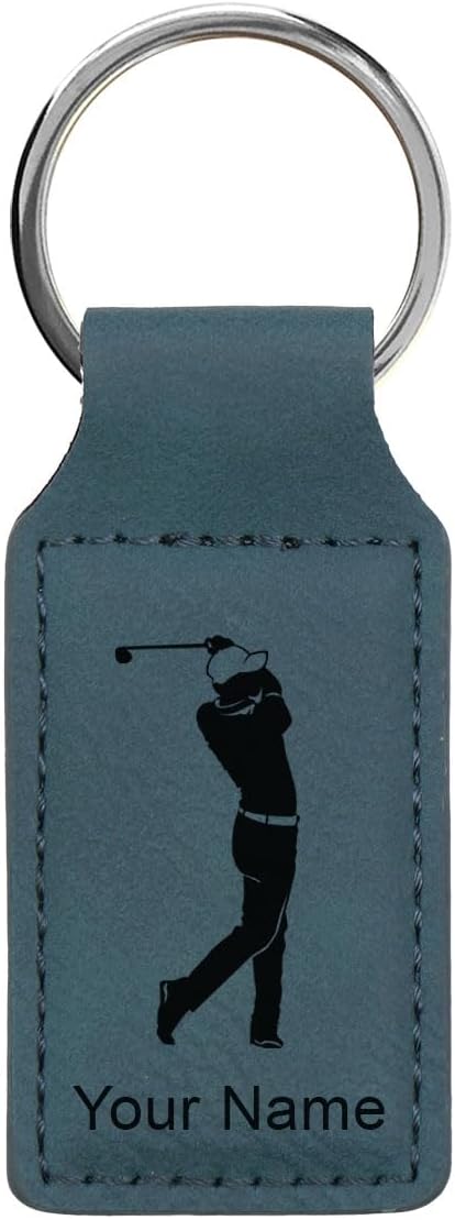 LaserGram Rectangle Keychain, Golfer Golfing, Personalized Engraving Included