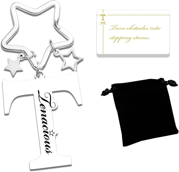 Qunrwe Stainless Steel Initial Letter A-Z Keychain,Inspirational Gifts for Women Men Friends Daughter Son Sister Dad Mom