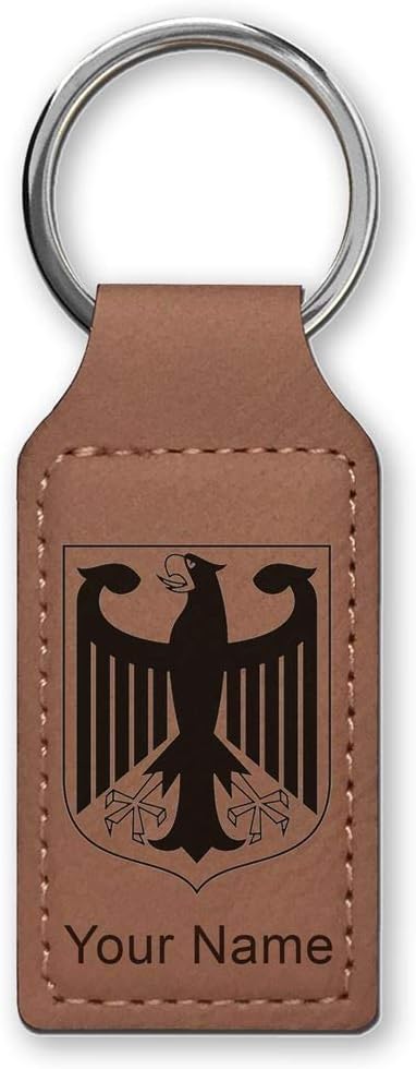 LaserGram Rectangle Keychain, Coat of Arms Germany, Personalized Engraving Included (Dark Brown)