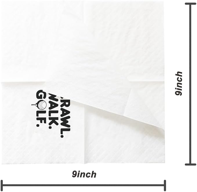 SharkBliss Funny Sarcastic Golf Quotes Cocktail Napkins, 100 Pack Crawl Walk Golf Kids Golf Disposable Paper Cocktail Napkins For Retirement Birthday Baby Shower Party 2-Ply, 5x5" (Crawl Walk Golf)