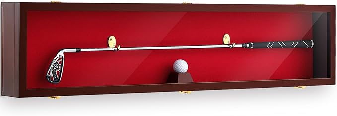 44.5'' Golf Club Display Case Wood Storage Display Cabinet with Hanger Stand Lock Wall Mount W/ 98% UV Protection Acrylic Lockable Door Case Rack for Christmas Antique Vintage Golf Club Gift