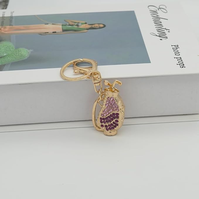 Crystal Rhinestone Golf Clubs Keychain Bag Charms Bling Golf Bag Key Chain Ring Pendant for Women Girls Handbag Purse