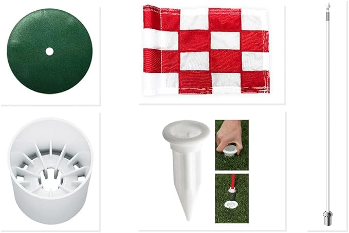 Standard Golf Regulation flagstick, cup & pin flag to use in your backyard or other open space for practice. Use the same products as used by golf courses all over the world and on tour.