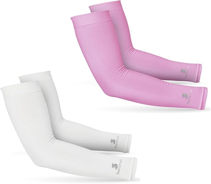 SportsTrail Cooling Arm Sleeves for Men & Women – White and Pink bundle