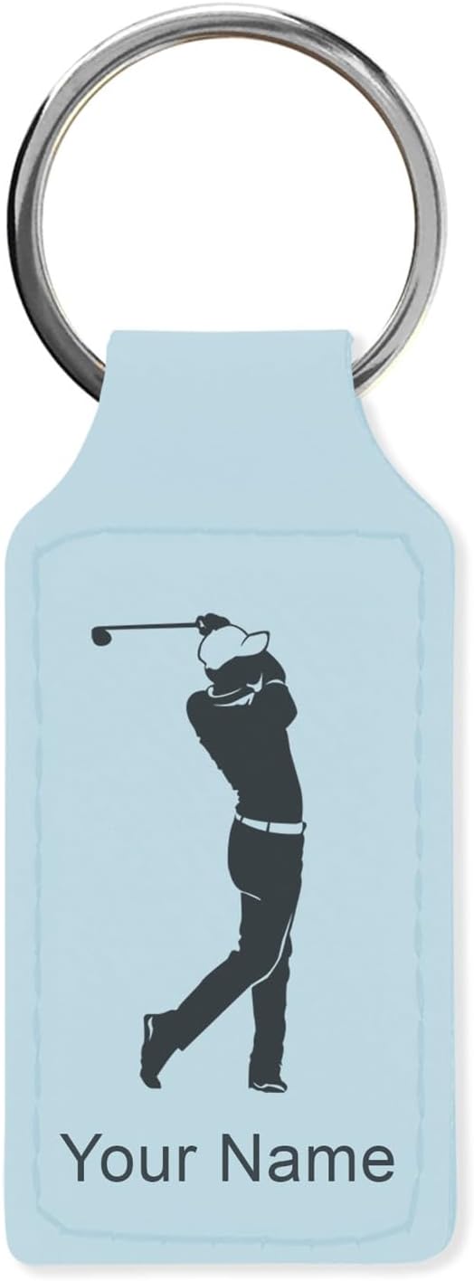 LaserGram Rectangle Keychain, Golfer Golfing, Personalized Engraving Included