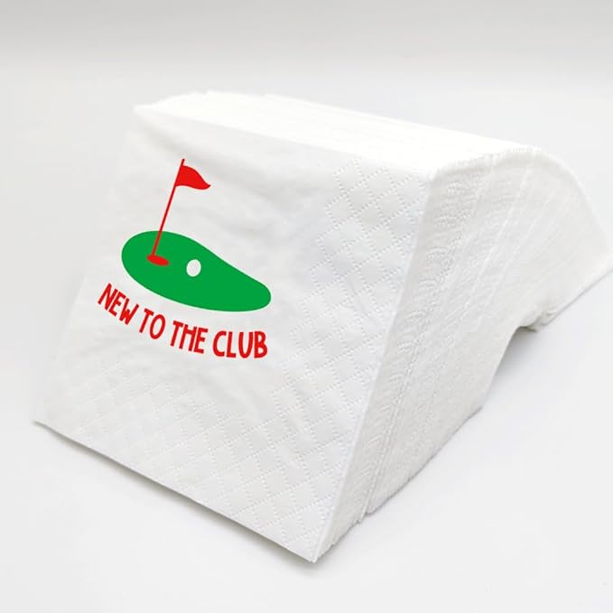 SharkBliss Funny Sarcastic Golf Quotes Cocktail Napkins, 100 Pack New to the Club Disposable Paper Cocktail Napkins For Retirement Birthday Baby Shower Announcement Party 2-Ply, 5x5" (New to Club)