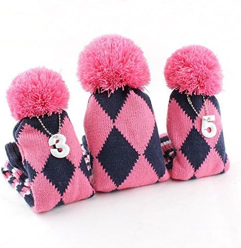 Craftsman Golf Knit Pom Pom 3pcs Headcover Set Vintange Sock Covers for Driver and Woods