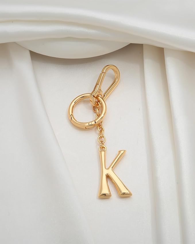 Gold Initial Keychain For Women Cute Bubble Letter Keychains Initial Bag Charm Personalized Keychain Accessories Gift