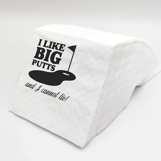 SharkBliss Funny Sarcastic Golf Quotes Cocktail Napkins, 100 Pack I Like Big Putts and I Cannot Lie Disposable Cocktail Napkins For Retirement Birthday Bachelor Party 2-Ply, 5x5" (I Like Big Putts)