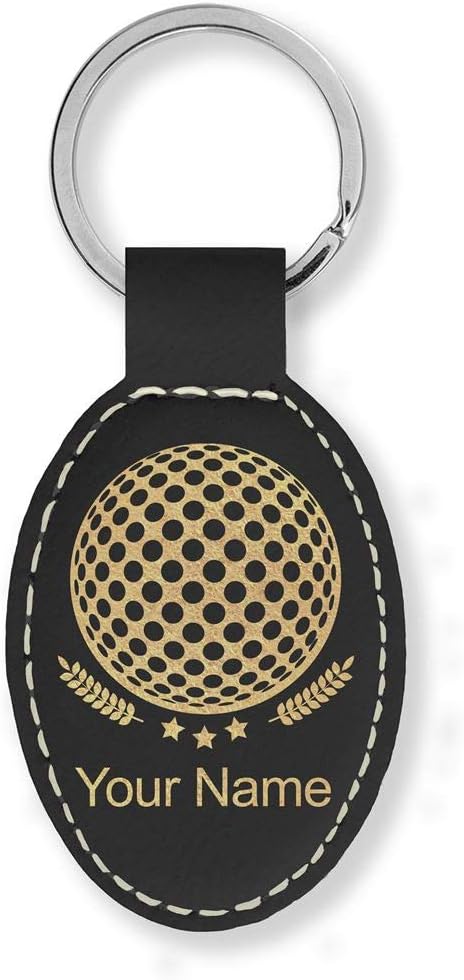 LaserGram Oval Keychain, Golf Ball, Personalized Engraving Included (Black with Gold)