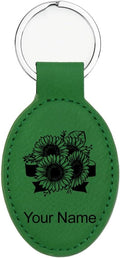 LaserGram Oval Keychain, Sunflowers, Personalized Engraving Included