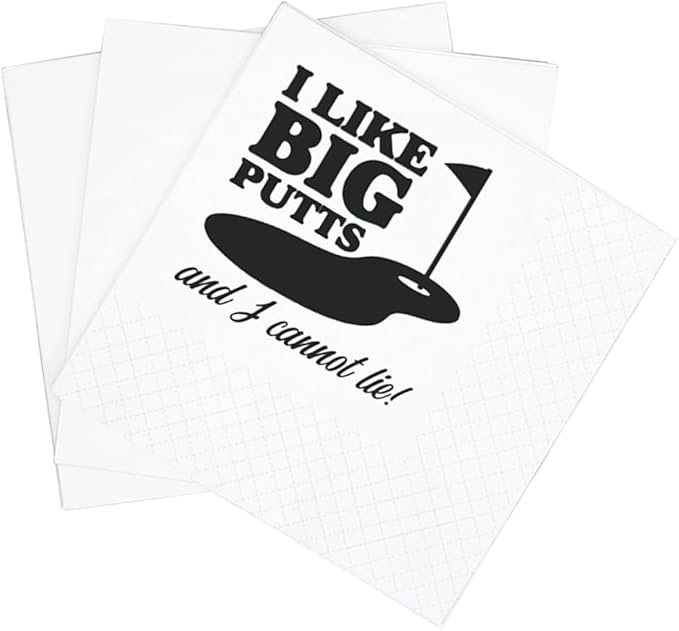 SharkBliss Funny Sarcastic Golf Quotes Cocktail Napkins, 100 Pack I Like Big Putts and I Cannot Lie Disposable Cocktail Napkins For Retirement Birthday Bachelor Party 2-Ply, 5x5" (I Like Big Putts)