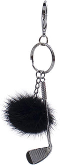 surell Golf Club Keychain with Mink Fur Pom - Sports Charm for Keys, Bags, Belts, and More