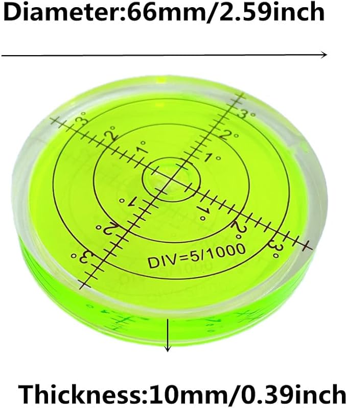 Circular Bubble Spirit Levels 66x10mm Degree Marked Surface Round Spirit Level Measuring Instruments Layout Tools (66mm, Non-Sticky)