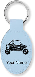 LaserGram Oval Keychain, Off Road Racer, Personalized Engraving Included (Light Blue)